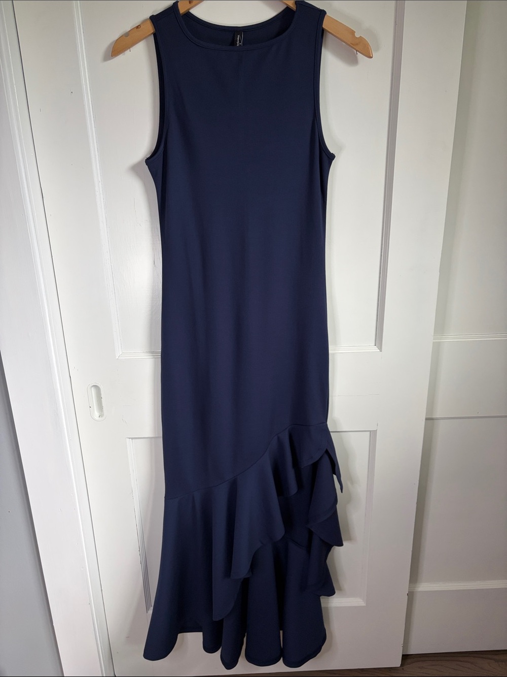Navy Sleeveless High-Low Ruffle Dress - Picture 3 of 9